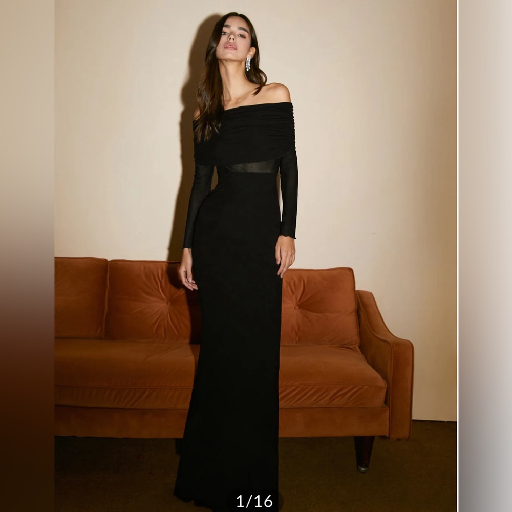 NWT Commense Over-fold Off Shoulder Mesh Long Sleeve Dress